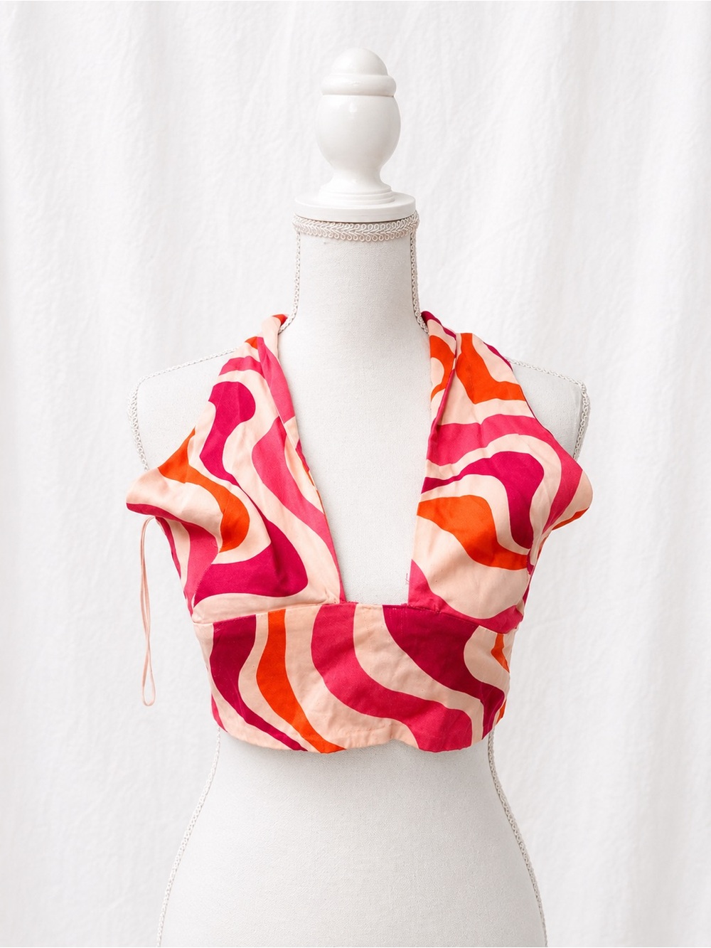 Y2K Zara Pink & Orange Swirl Halter Crop Top
